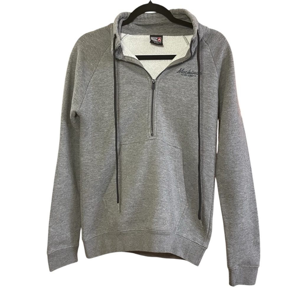 Half-Zip Kangaroo Pocket Grey Sweatshirt Mackinac Island Sz. S‎ Unisex soft warm